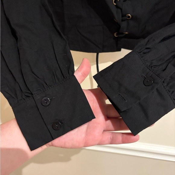 Lulus Sultry Charmer Black Lace-Up Collared Long Sleeve Top Size XS NWT - Picture 7 of 8